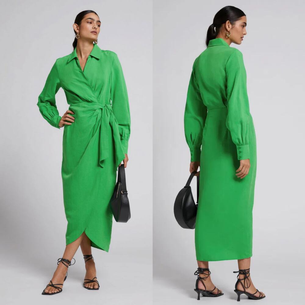 & Other Stories Vibrant Green Wrap Midi Dress